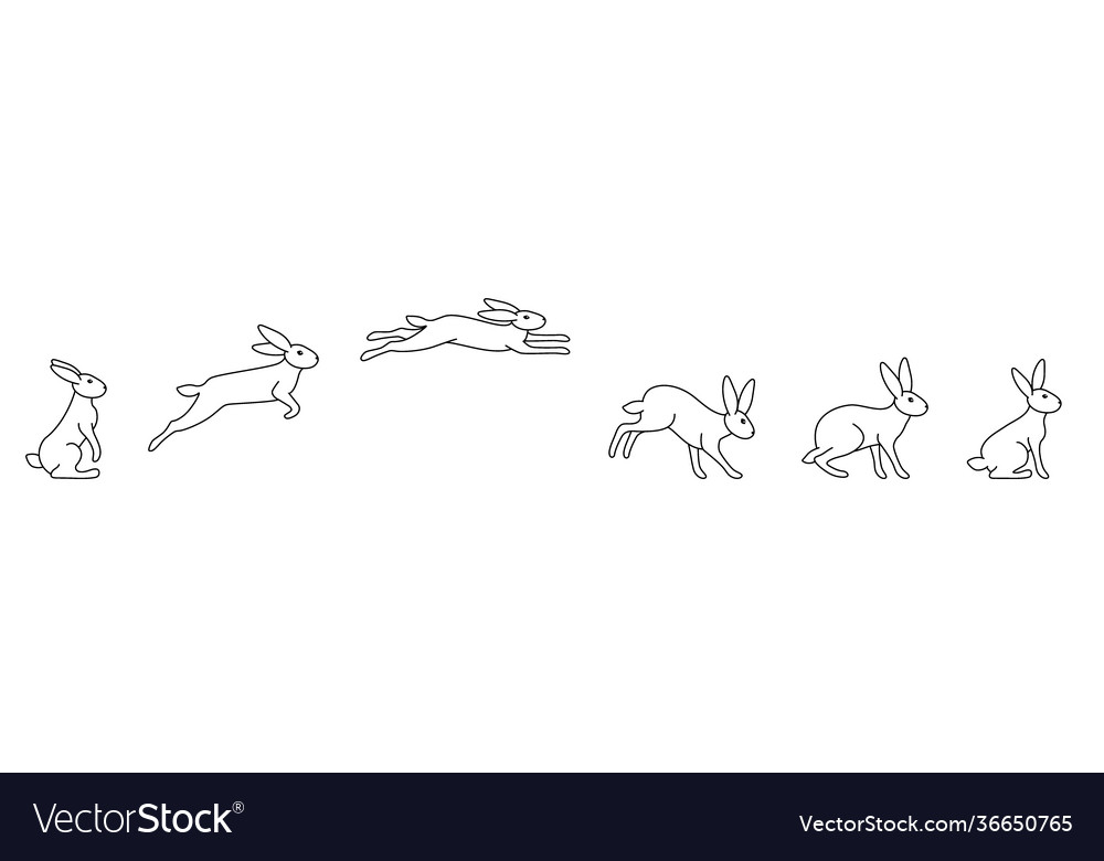 A set rabbit jump phases the hare sits Royalty Free Vector