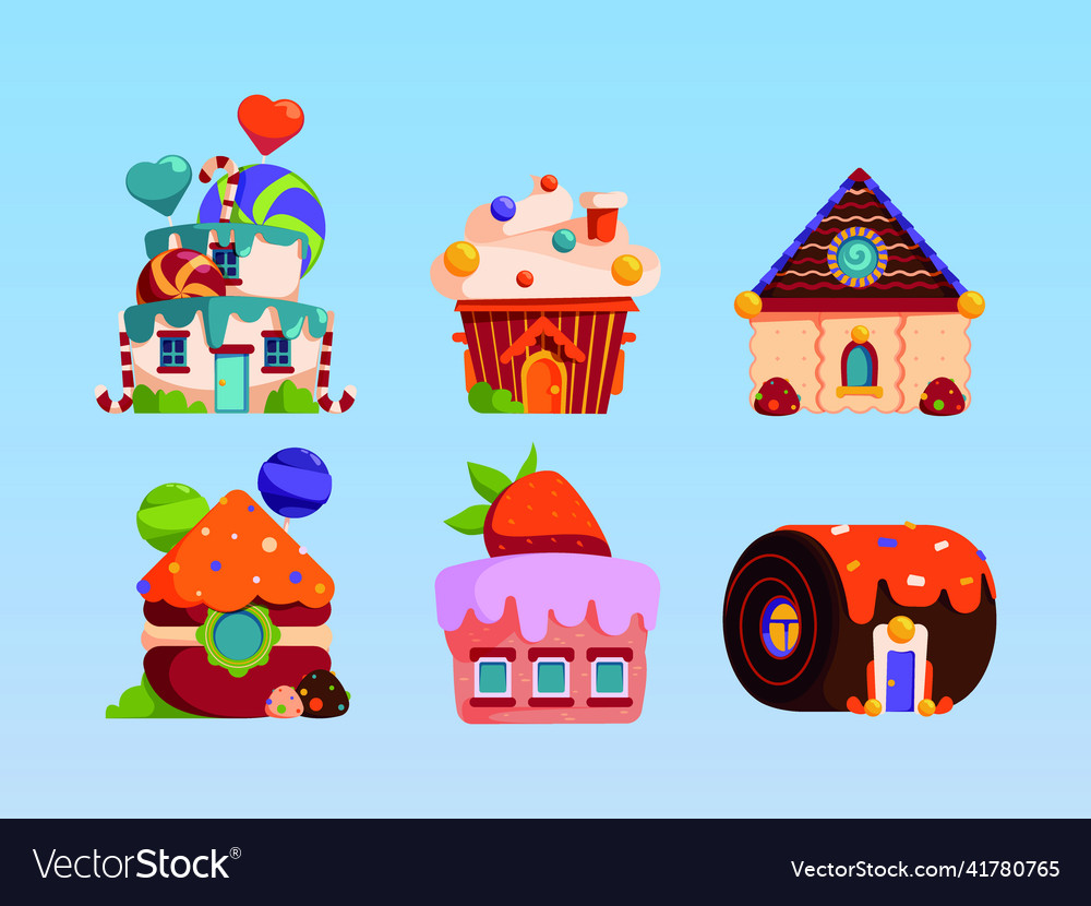 Candy houses sweets fantasy cakes with delicious Vector Image