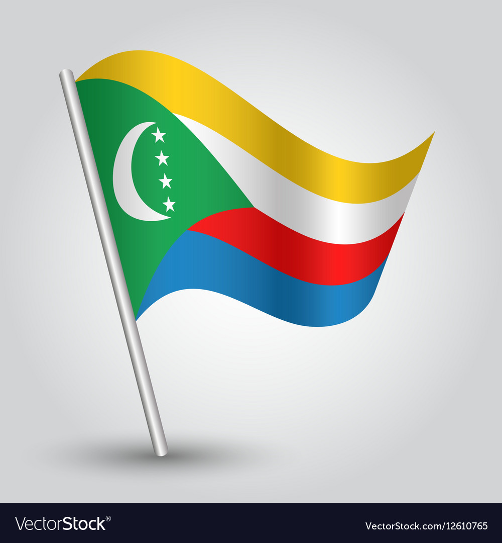 Comorian flag on pole Royalty Free Vector Image