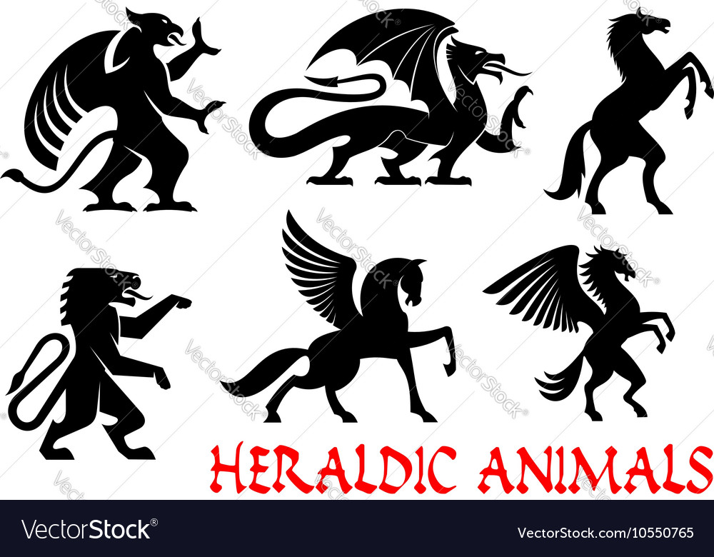 Heraldic Mythical Animals Emblems Royalty Free Vector Image