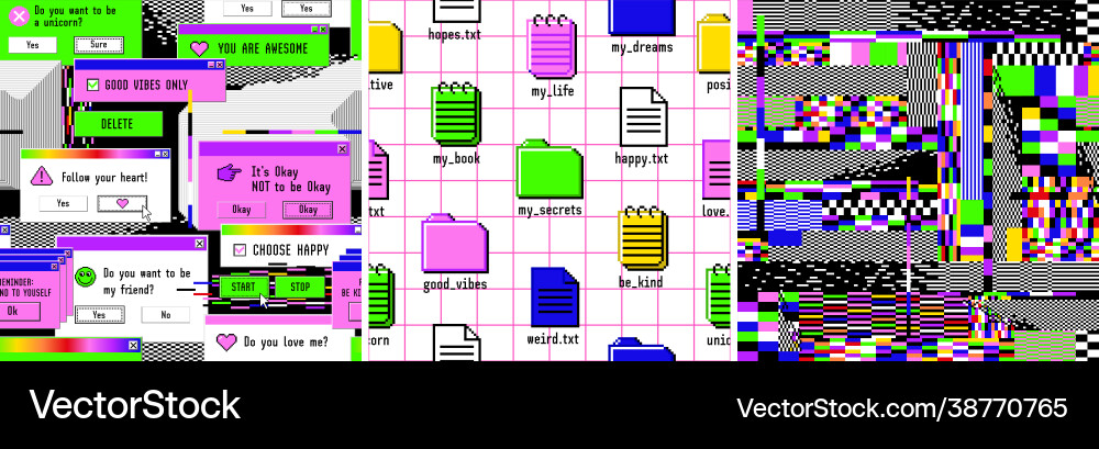 Old computer aestethic 1980s -1990s set Royalty Free Vector