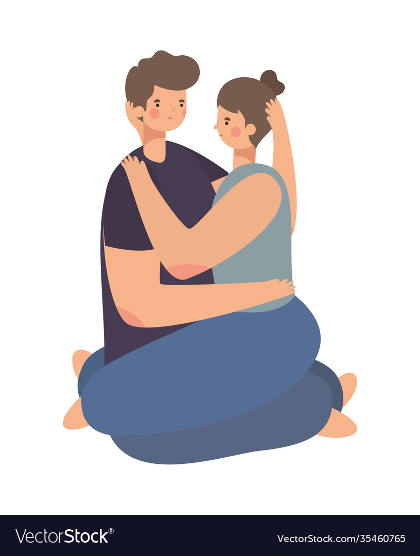 Romantic couple sit and hugging Royalty Free Vector Image