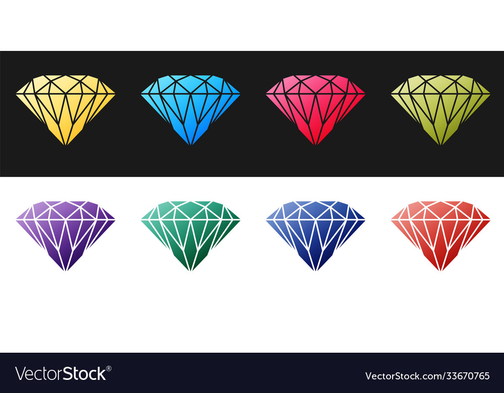 Set diamond icon isolated on black and white Vector Image