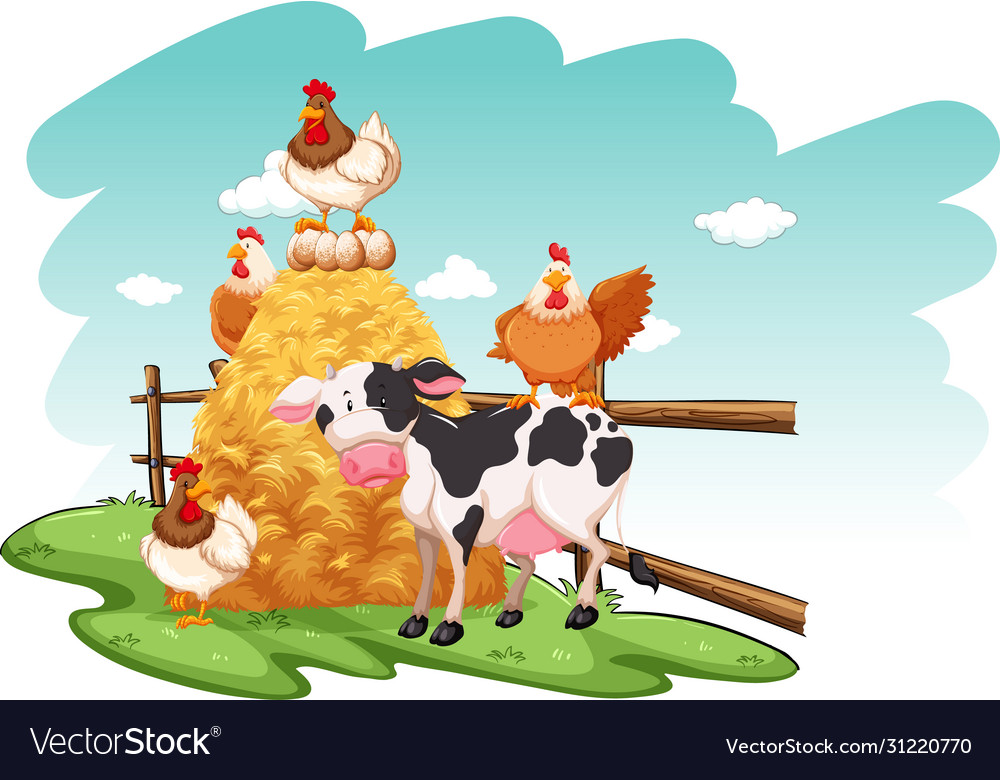 Farm scene with animals on Royalty Free Vector Image