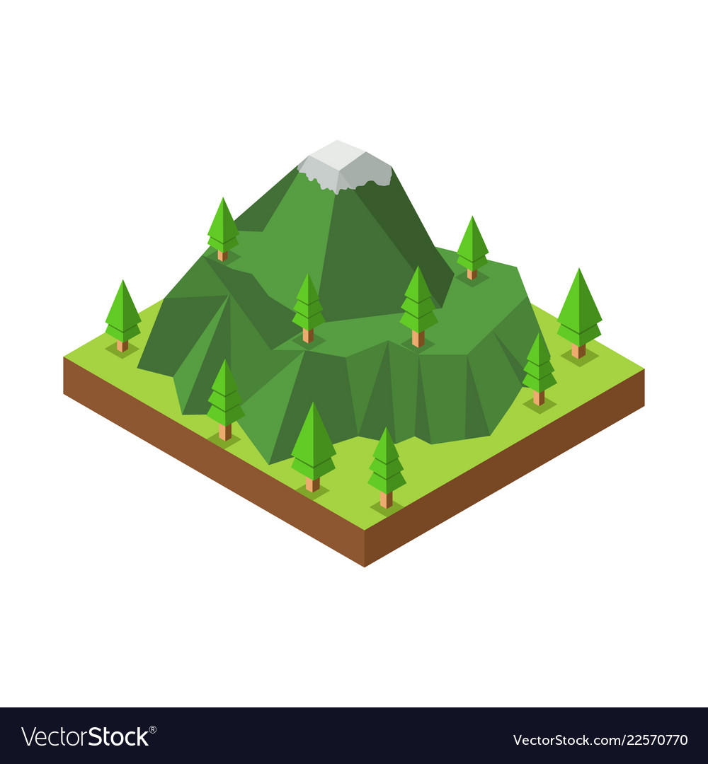 Isometric mountain and trees Royalty Free Vector Image