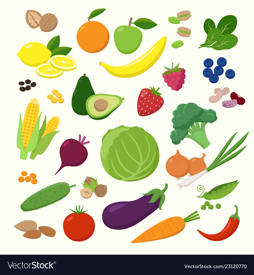 Large set of fruits vegetables and berries in Vector Image