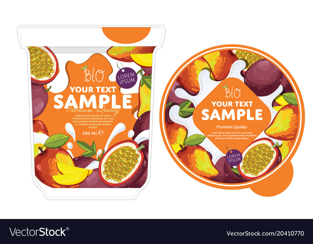 Passion Fruit Mango Yogurt Packaging Design Vector Image