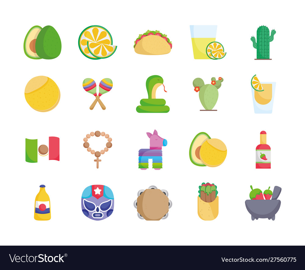 Collection mexican food culture traditional icons Vector Image