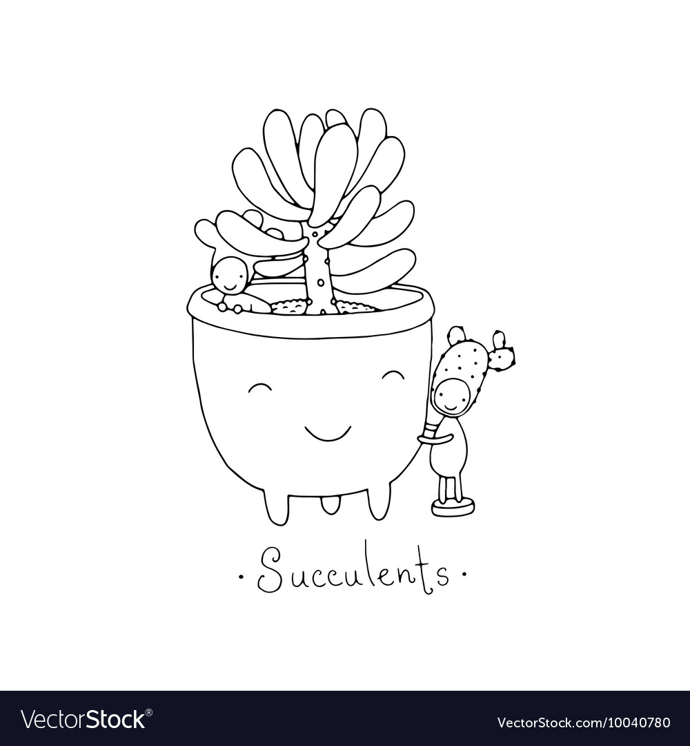 Featured image of post Cute Succulent Line Drawing Doodle cacti collection black line hand drawing set