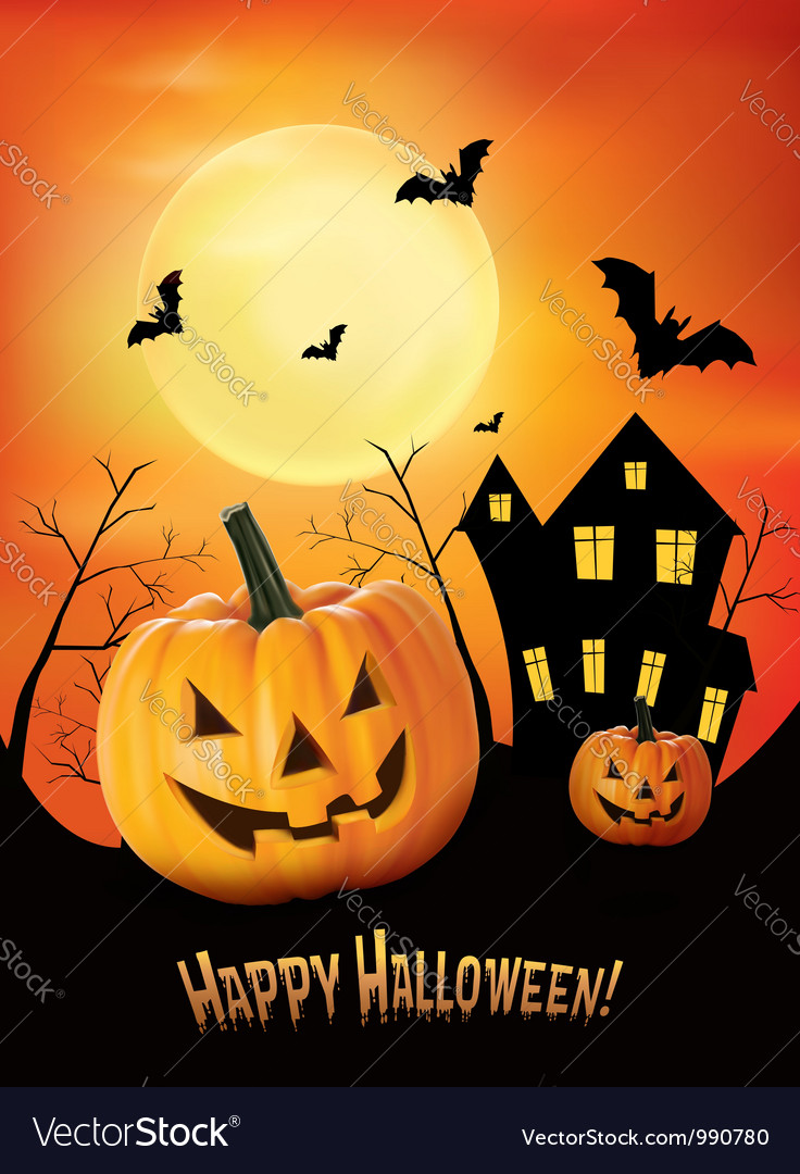 Halloween red background with pumpkins Royalty Free Vector