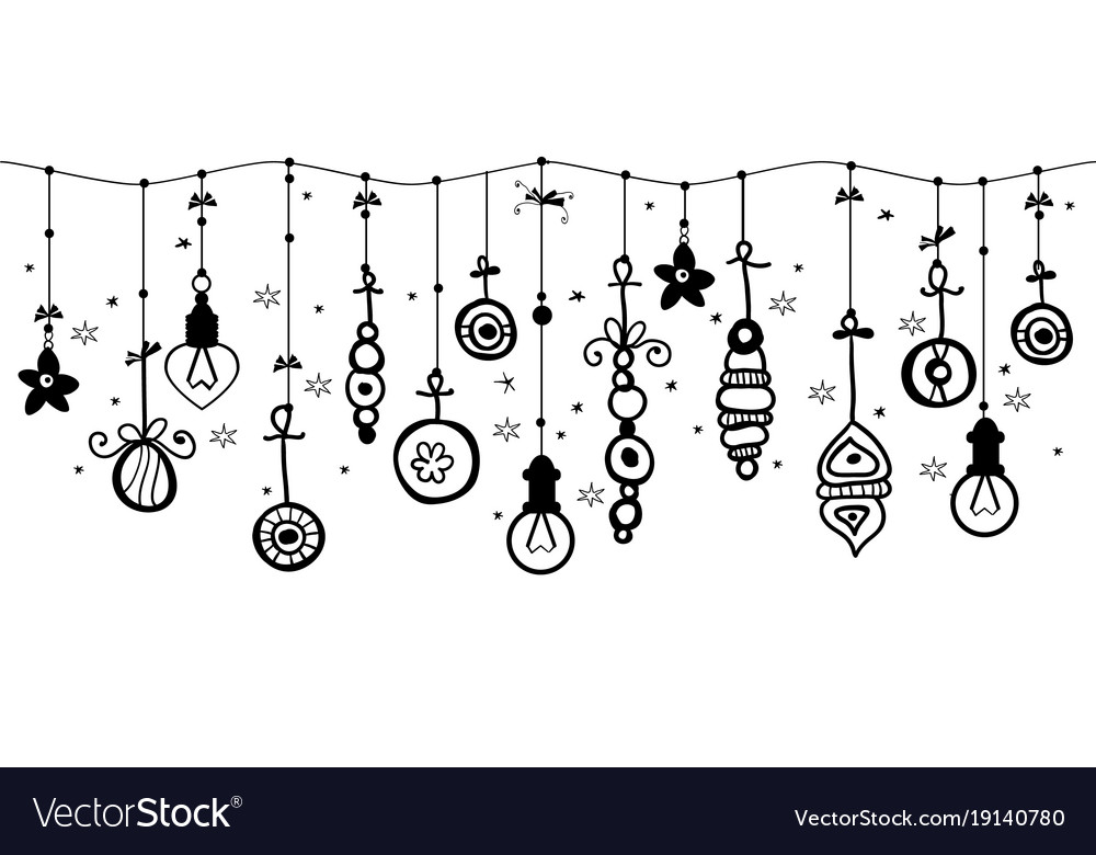 Hanging christmas ornaments ball on border Vector Image
