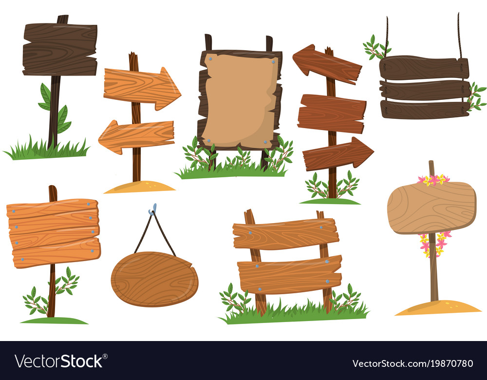 Set of wooden signs various forms tablets Vector Image