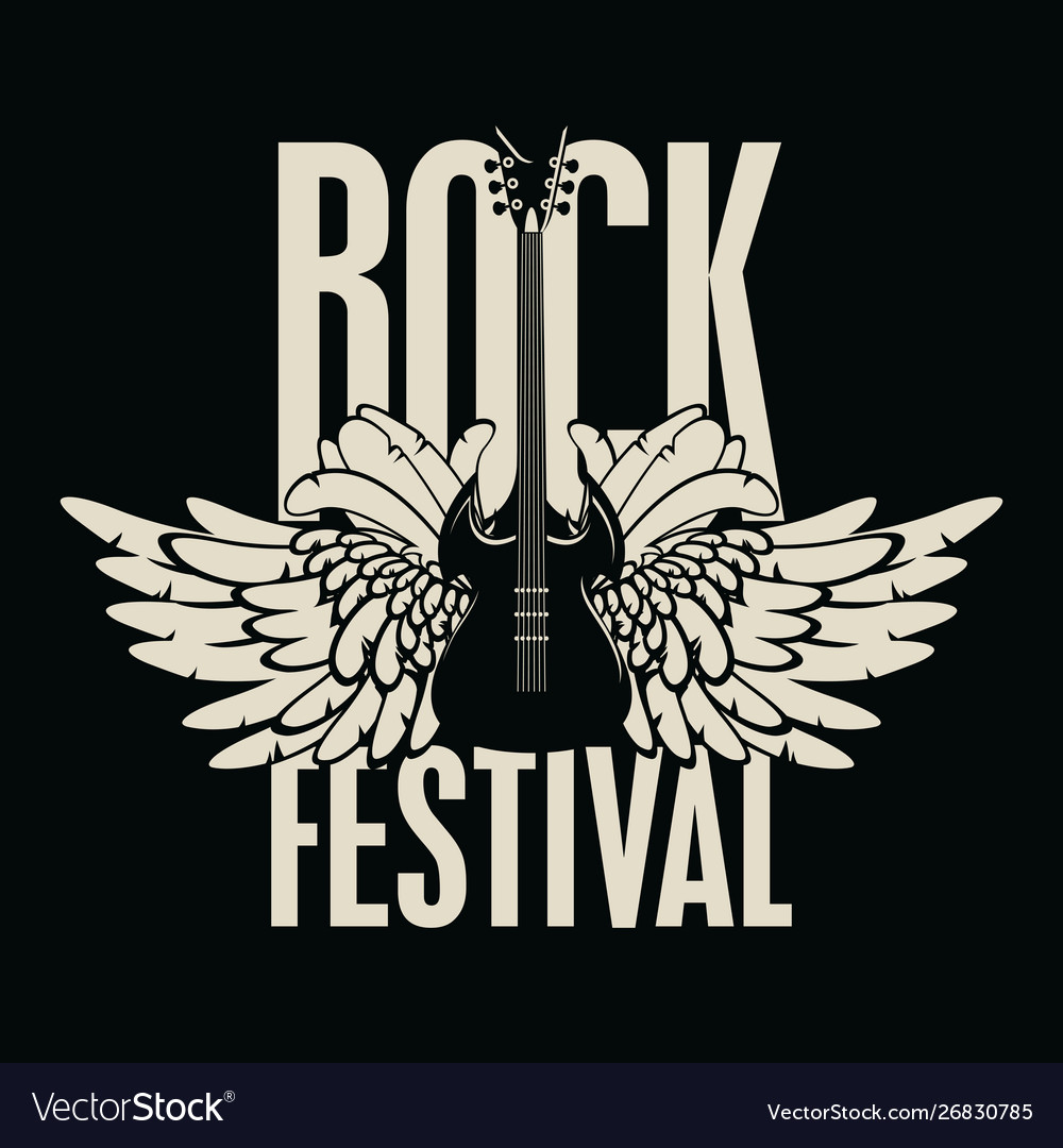 Banner for rock festival with guitar and wings Vector Image