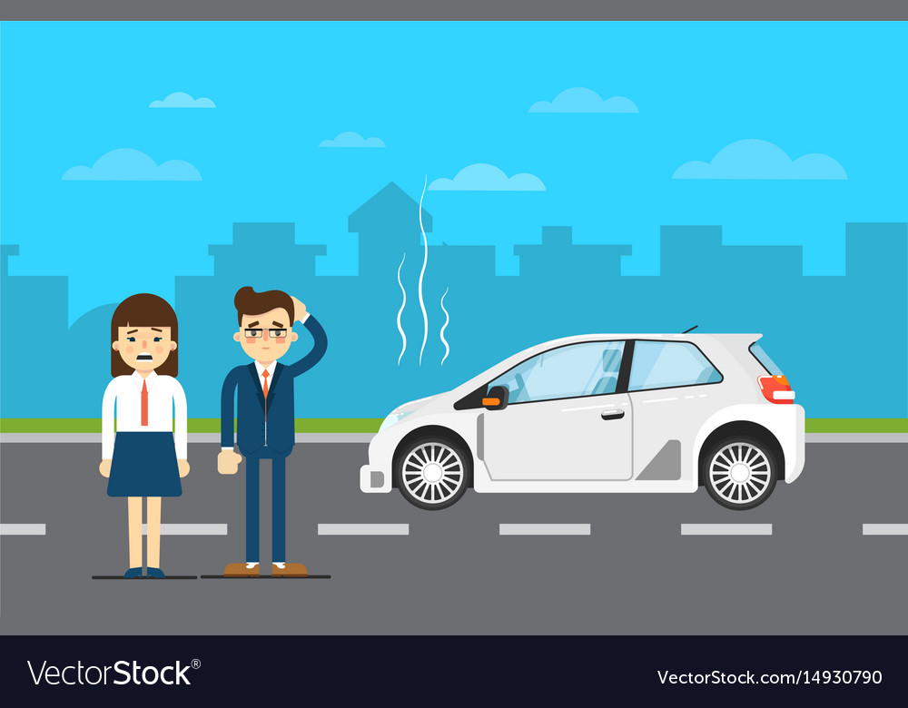 Car repairs banner with people near broken car Vector Image