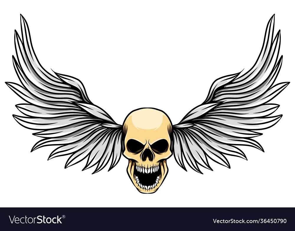 Dashing wings with human dead skull Royalty Free Vector