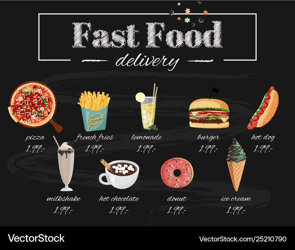 Fast food cafe menu set hand Royalty Free Vector Image