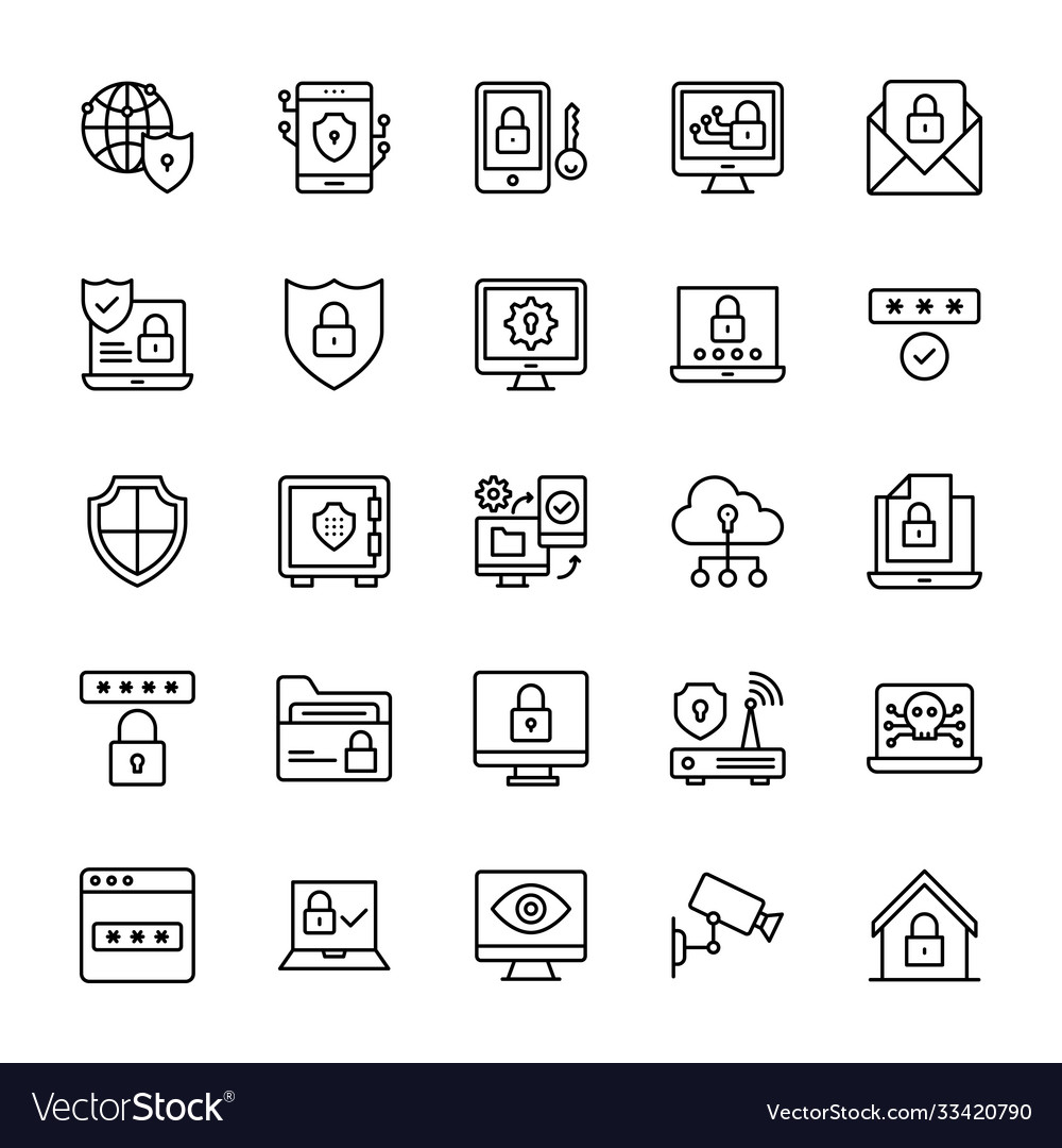 Internet protection line icons pack Royalty Free Vector