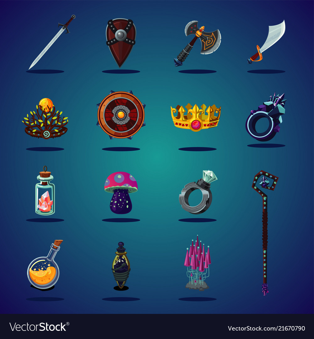 Legendary asset set of magic items and resource Vector Image