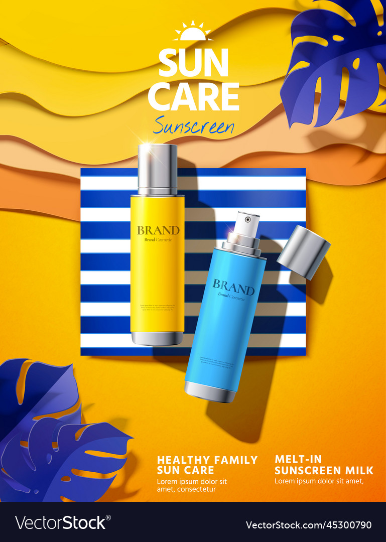 Sunscreen product ads Royalty Free Vector Image