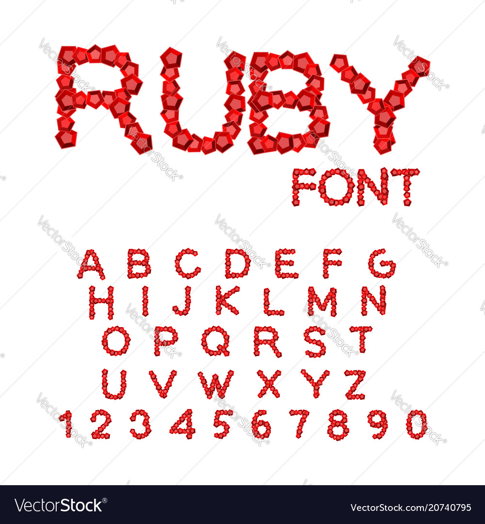 Ruby font treasures of alphabet gemstone letters Vector Image