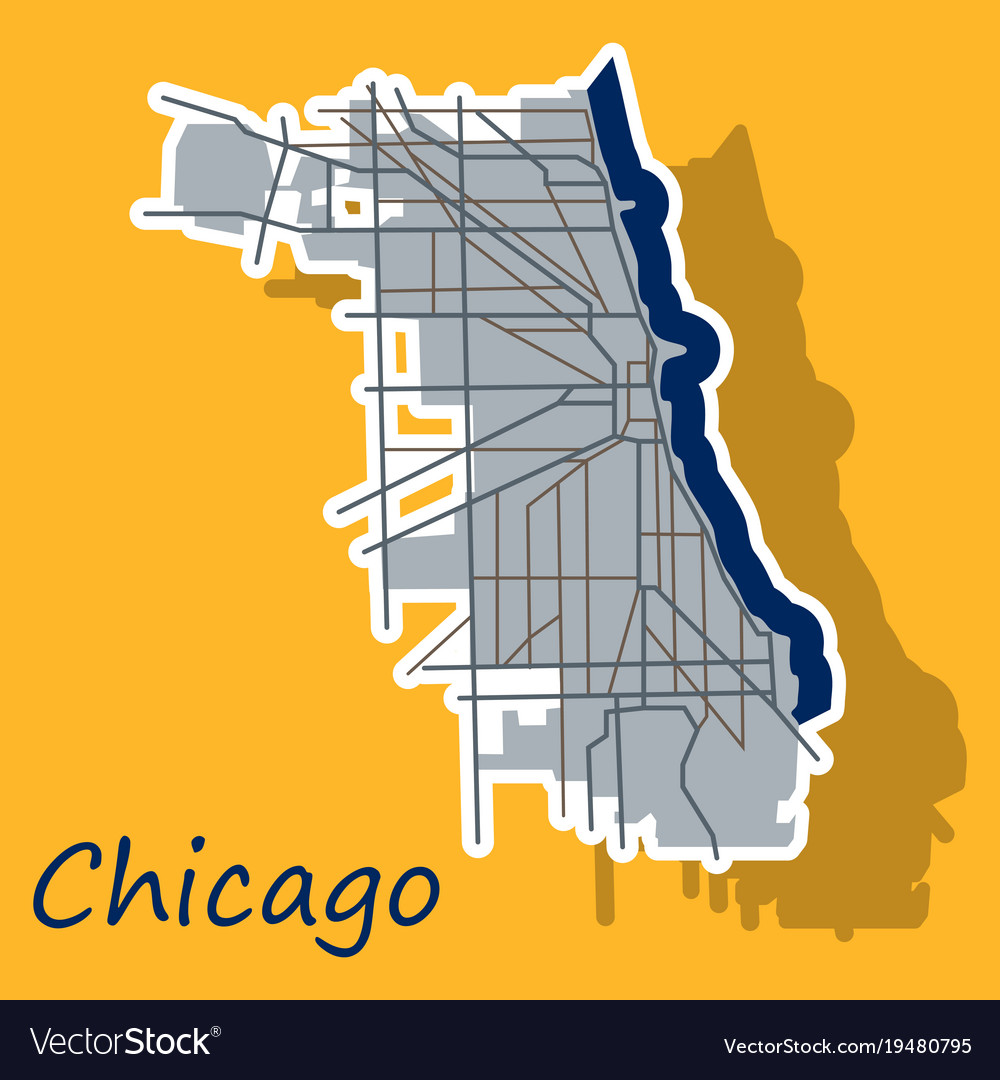 Sticker map chicago city illinois roads Royalty Free Vector