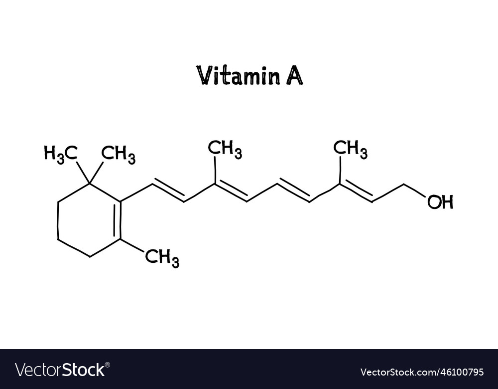 Vitamin a structural formula of molecular Vector Image