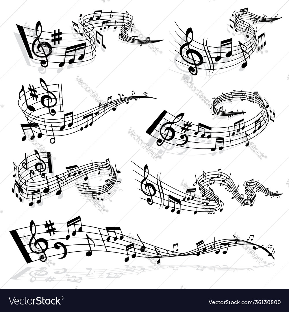 Music wave with notes and treble clef vector image Music wave with notes and treble clef
