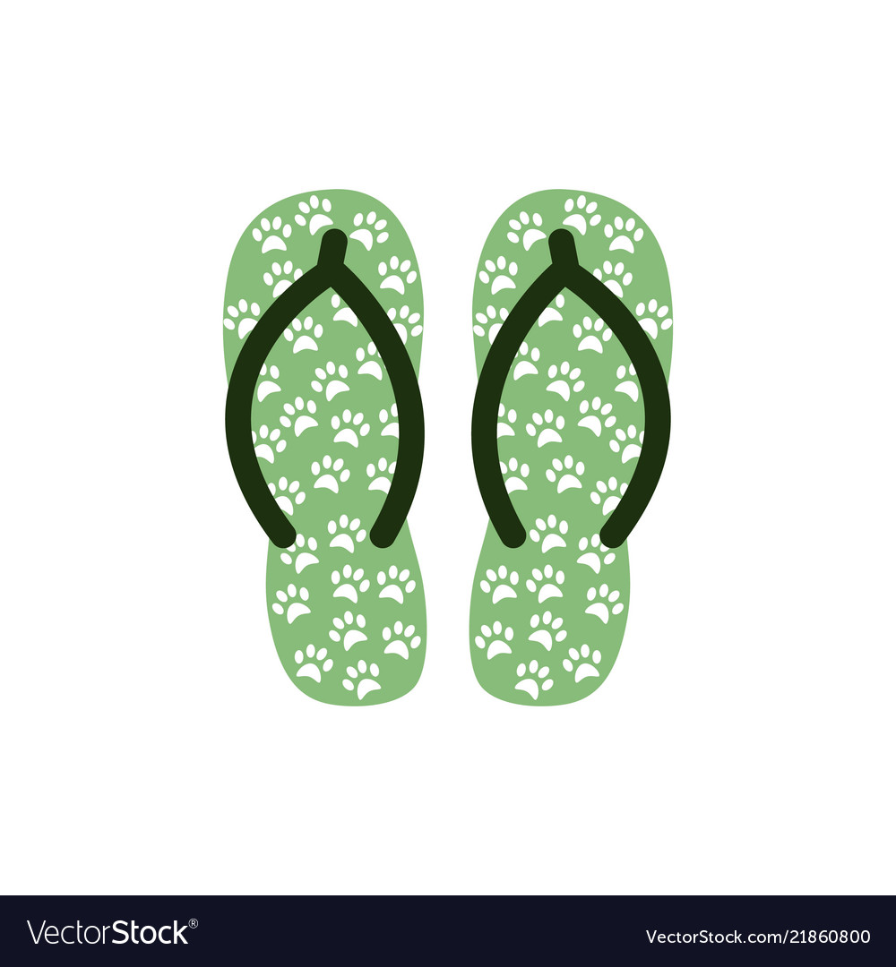 Pair of colorful flip flops with animal paws