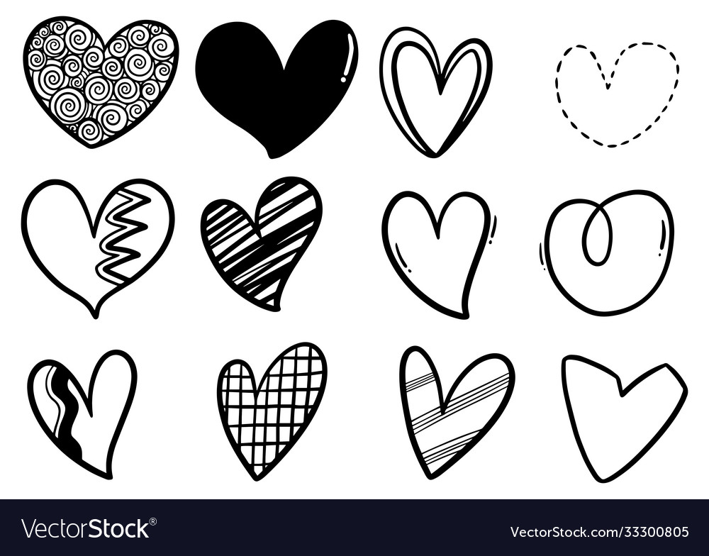 0003 hand drawn scribble hearts Royalty Free Vector Image