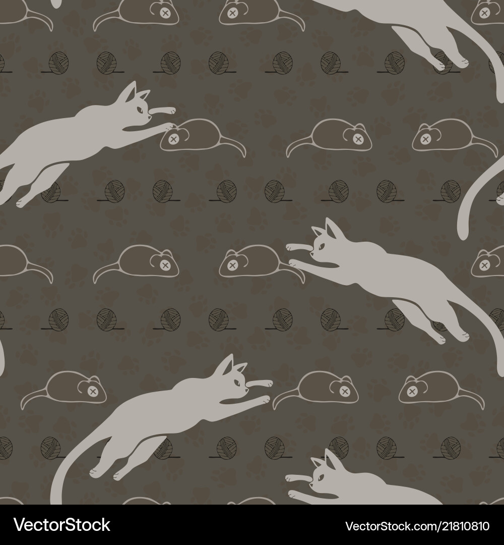 Brown and gray cute leaping cat and mouse Vector Image