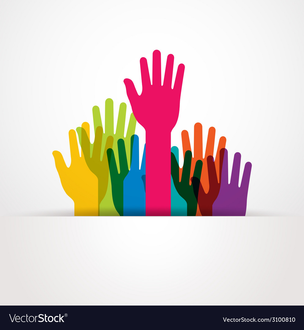 Colored raised hands presentation Royalty Free Vector Image