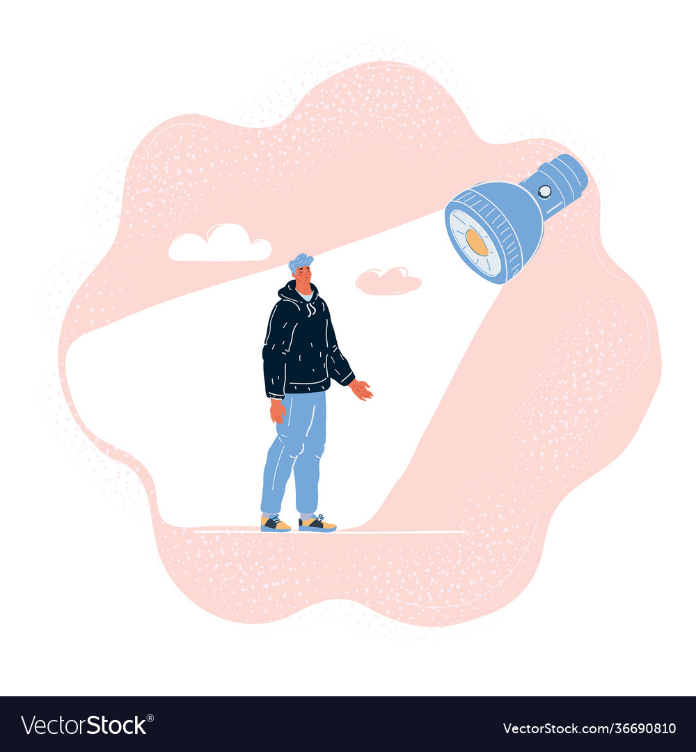 Man stand in flashlight Royalty Free Vector Image