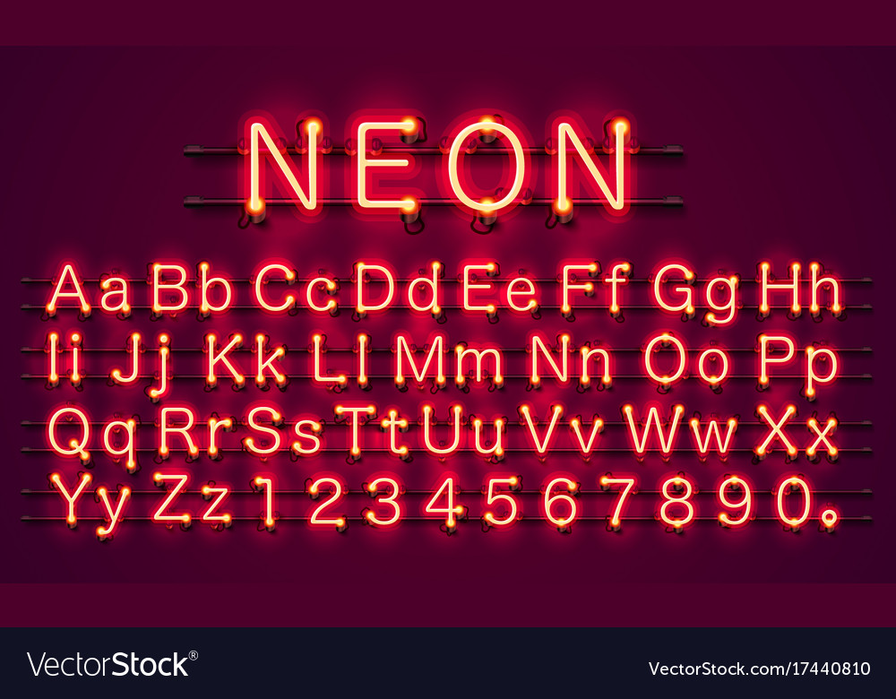 Neon City Color Red Font English Alphabet Sign Vector Image