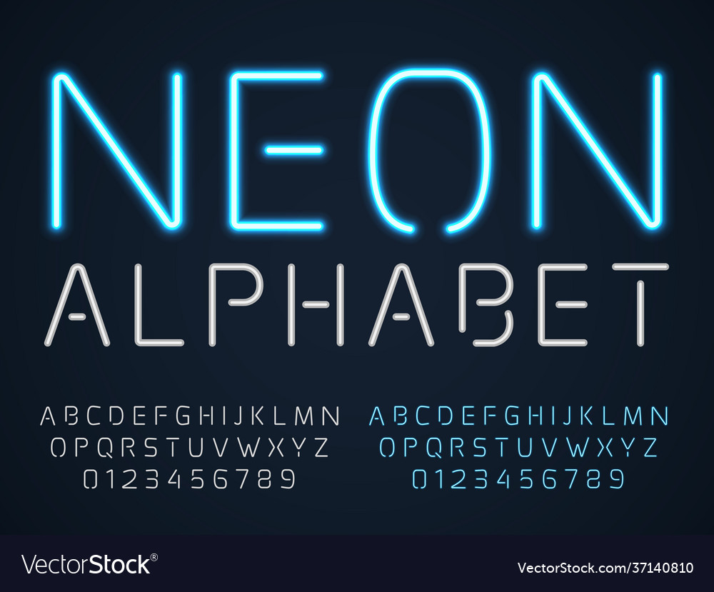 Neon font latin fluorescent tubes latin alphabet Vector Image