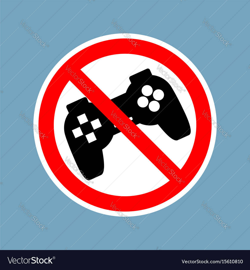 Stop video games ban gamepad red sign prohibited Vector Image