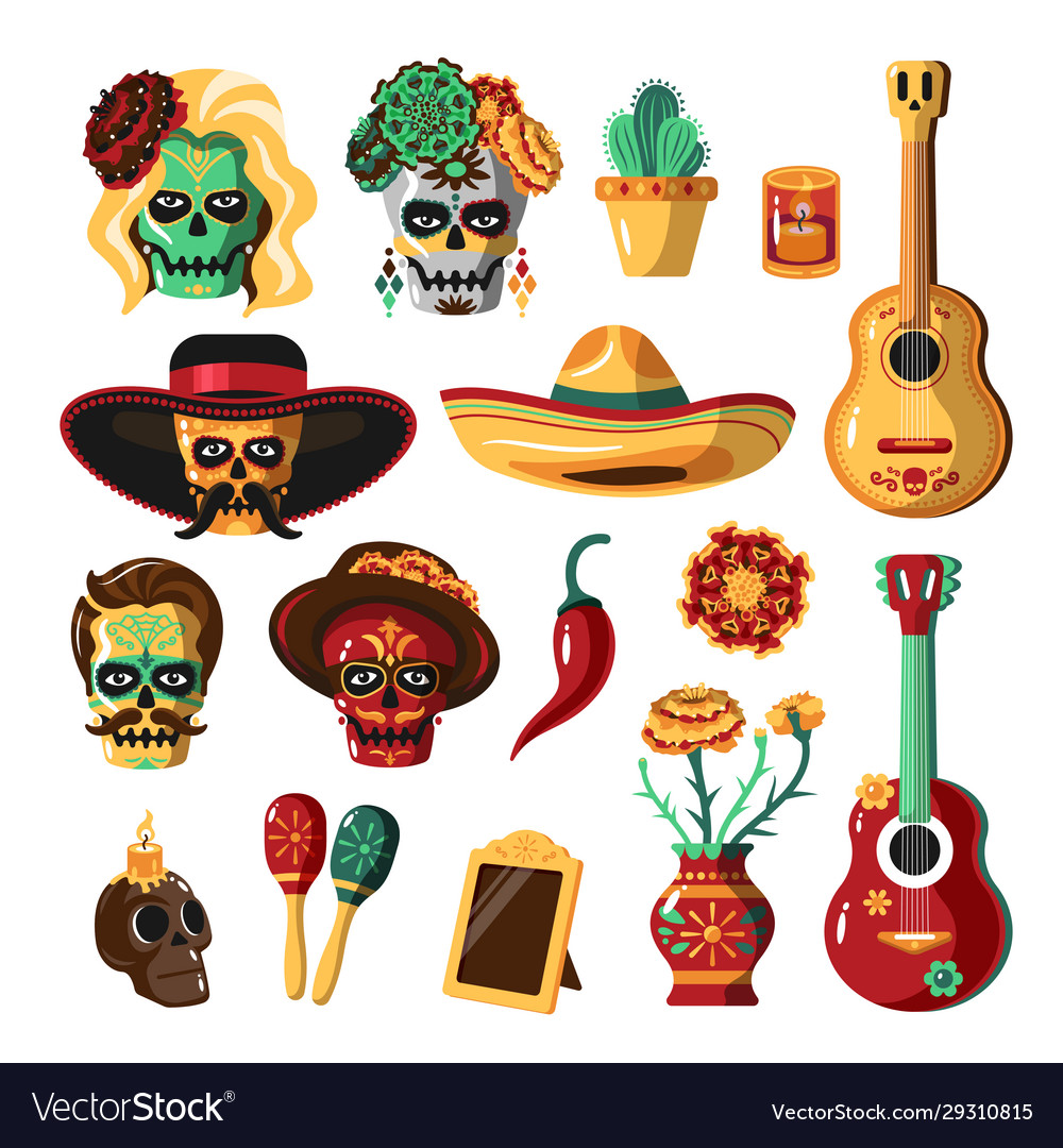 Day dead cartoon set Royalty Free Vector Image