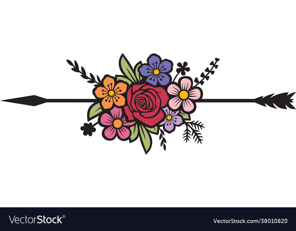 Arrow and flowers color Royalty Free Vector Image