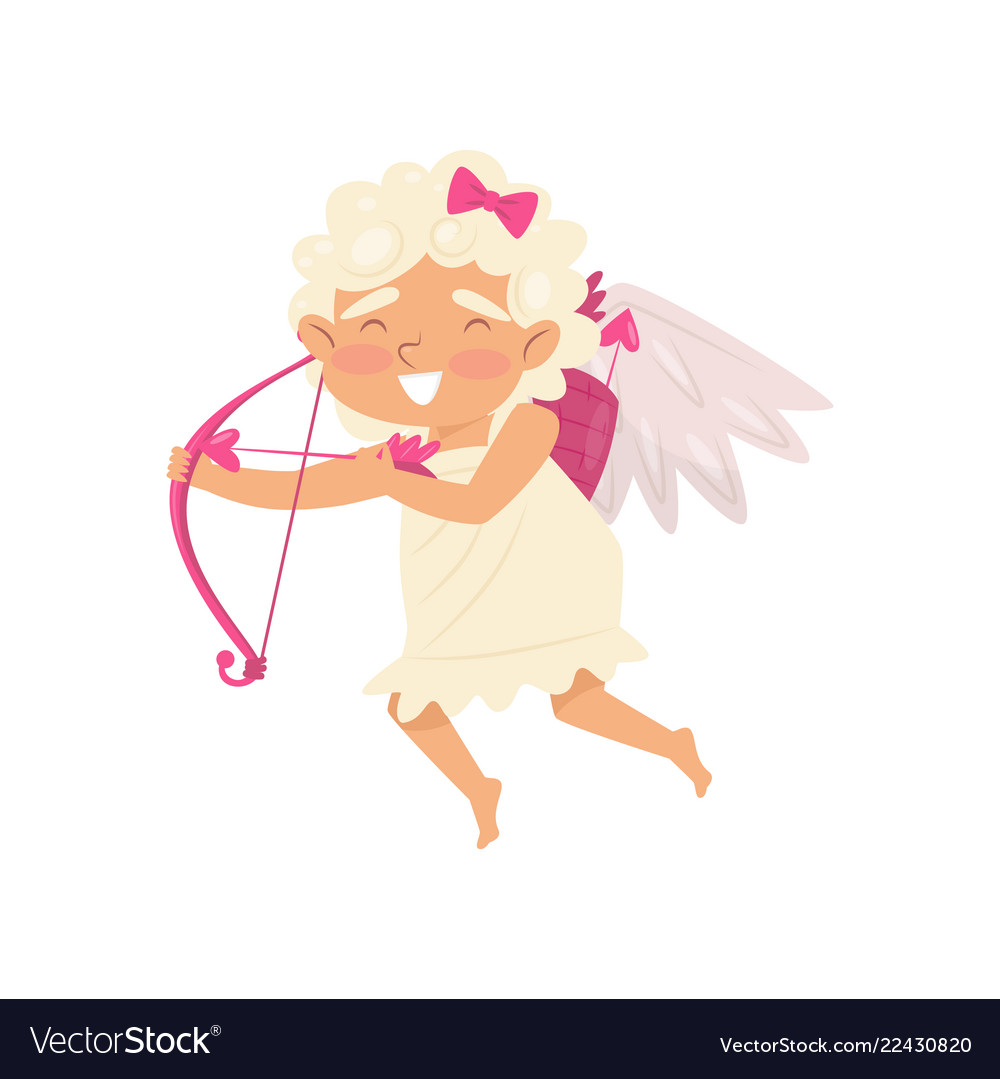 Cheerful cupid in flying action angel of love Vector Image