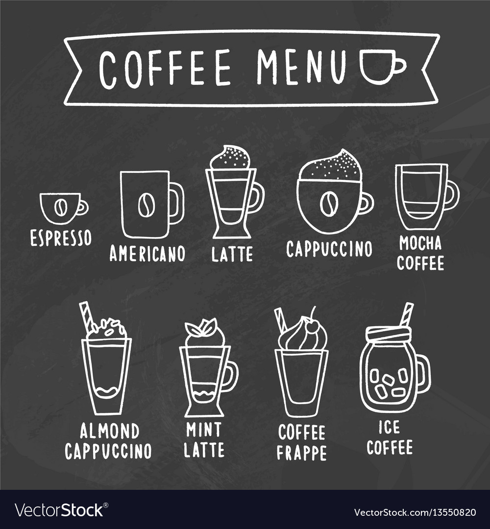 Download Coffee menu chalk drawing on a blackboard Vector Image