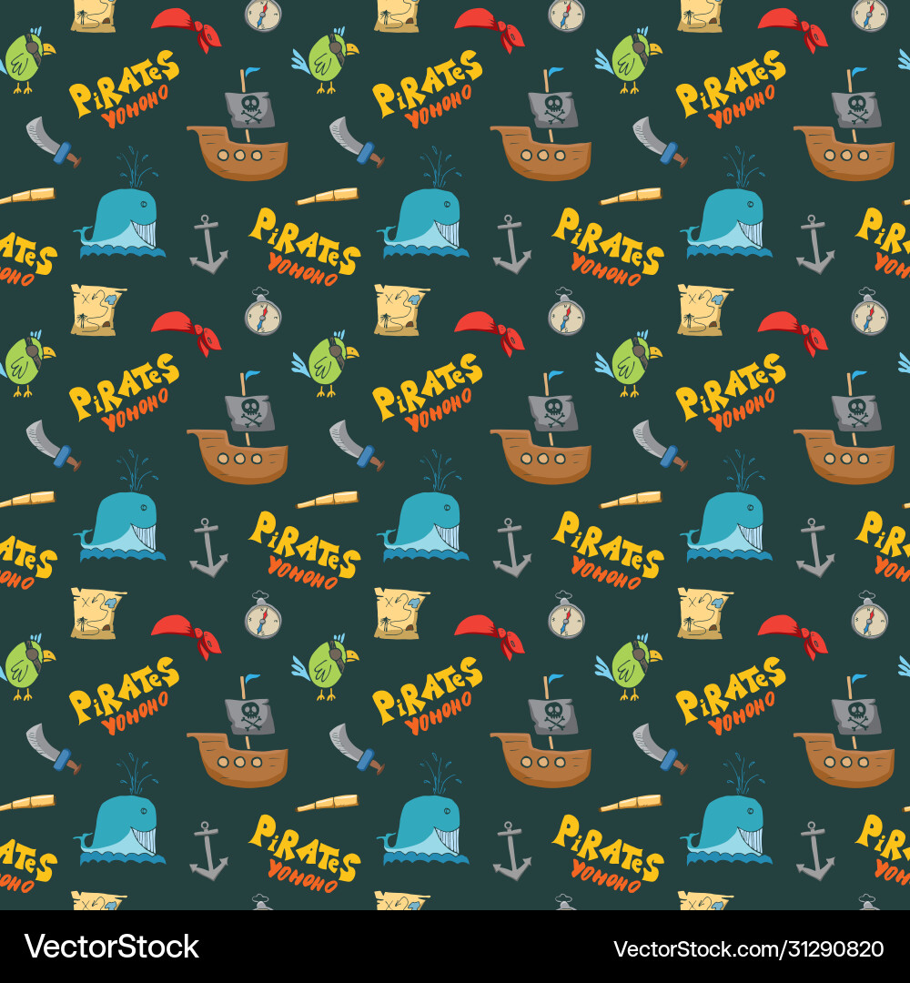 Pirate doodles seamless pattern cute items Vector Image