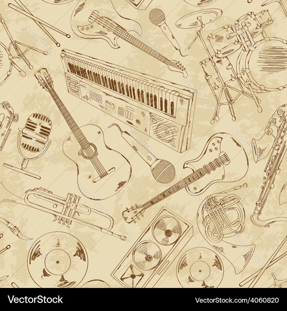 Seamless pattern of musical instruments Royalty Free Vector