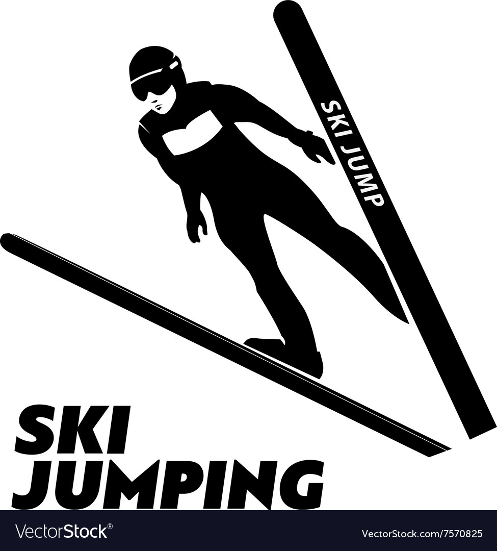 Jumping skier silhouette Royalty Free Vector Image