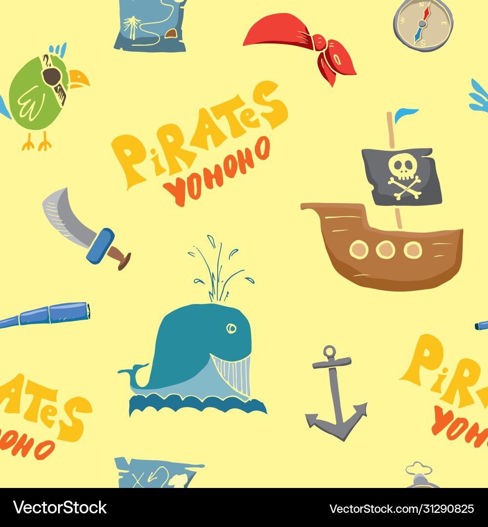 Pirate doodles seamless pattern cute items Vector Image