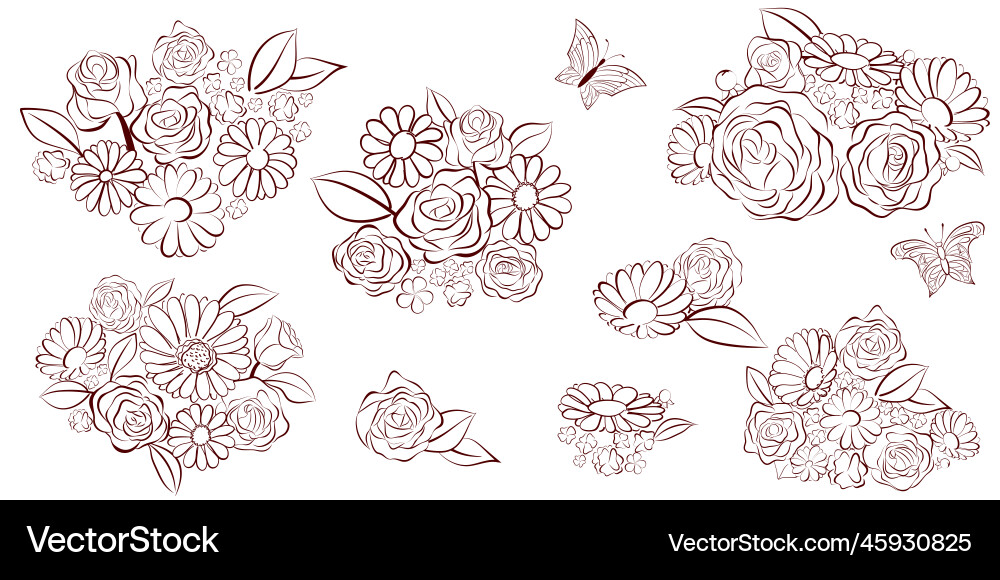 Set of flower bouquets Royalty Free Vector Image