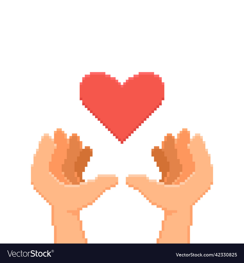 Two cartoon hands holds love heart