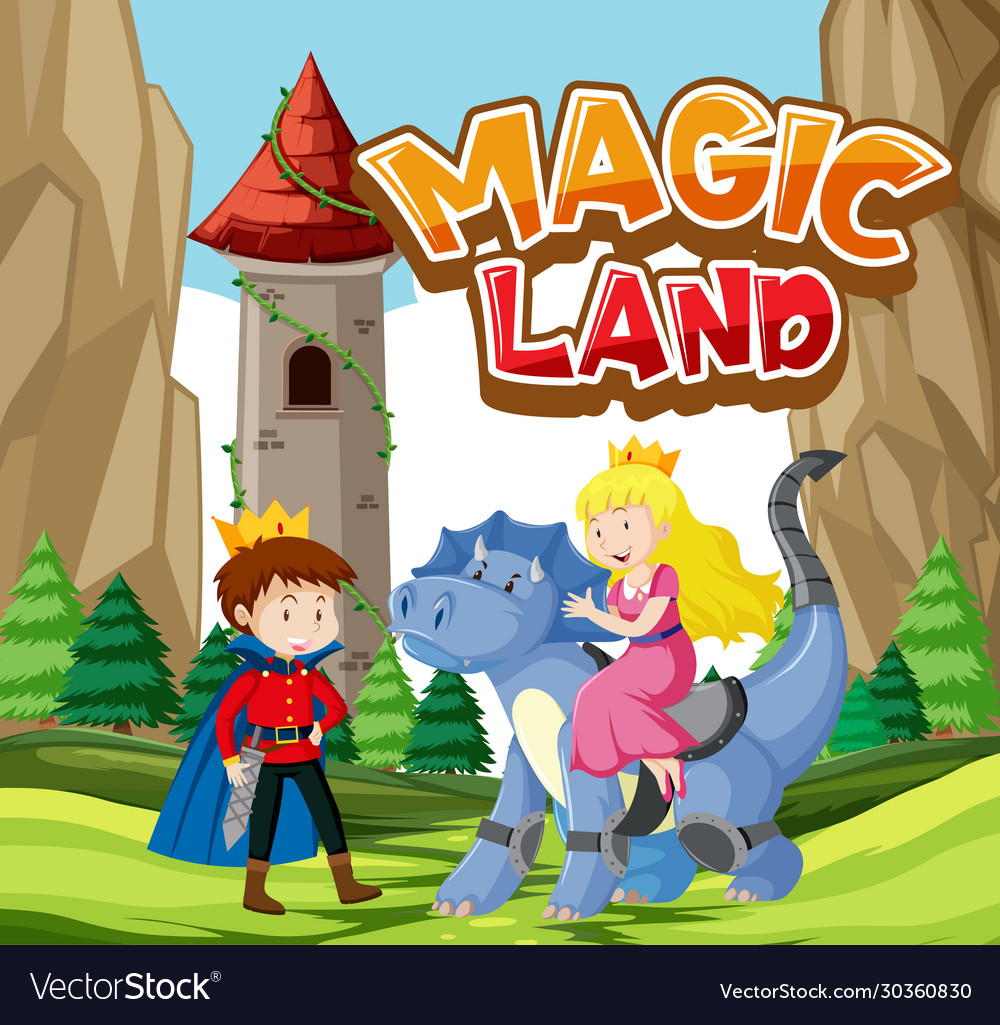 Font design for word magic land with dragon Vector Image