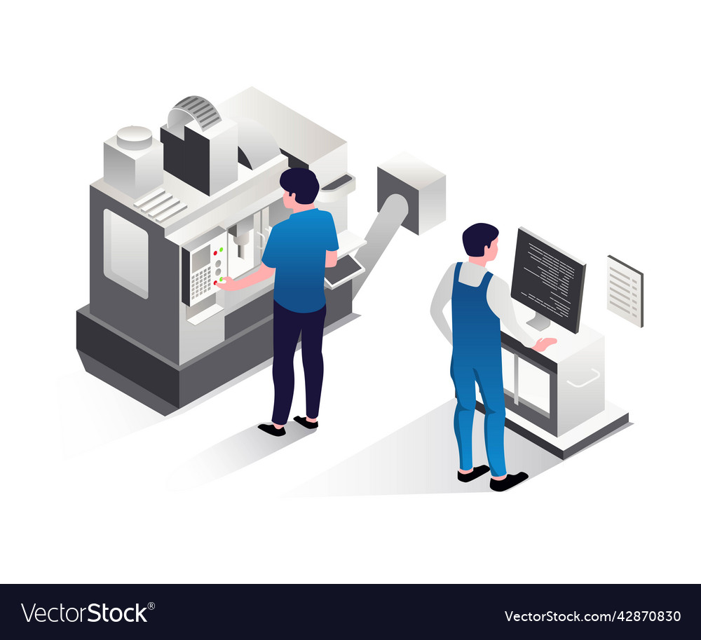 Isometric concept cnc machine operator Royalty Free Vector