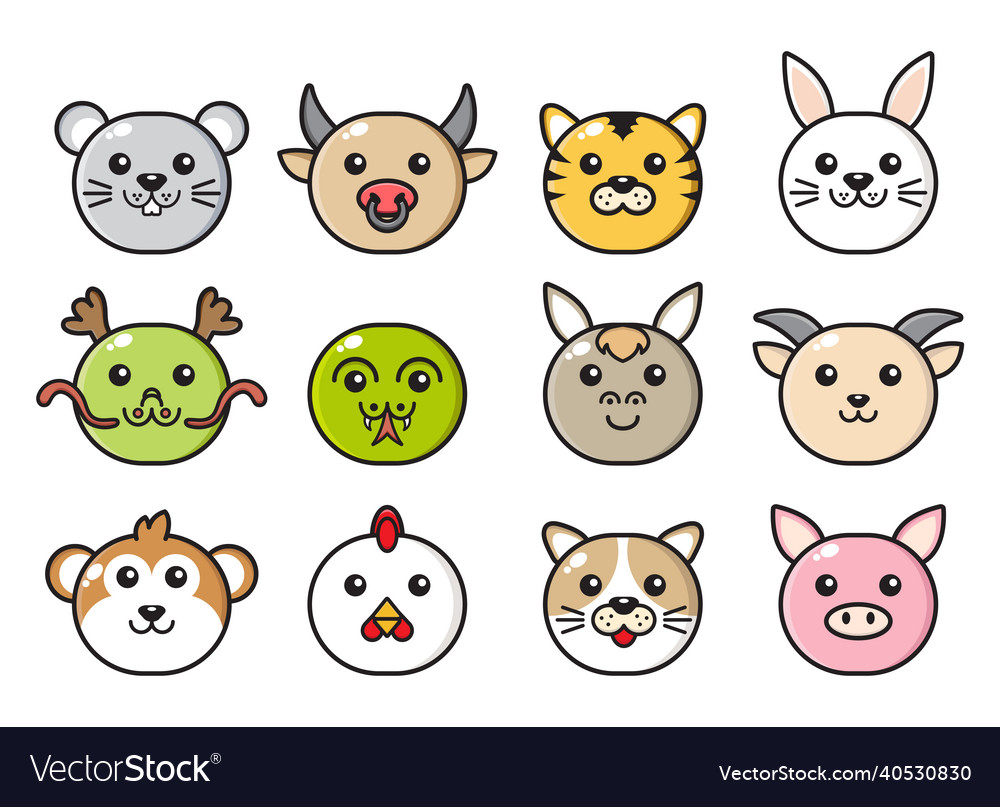 Set chinese zodiac face mascot collection Vector Image