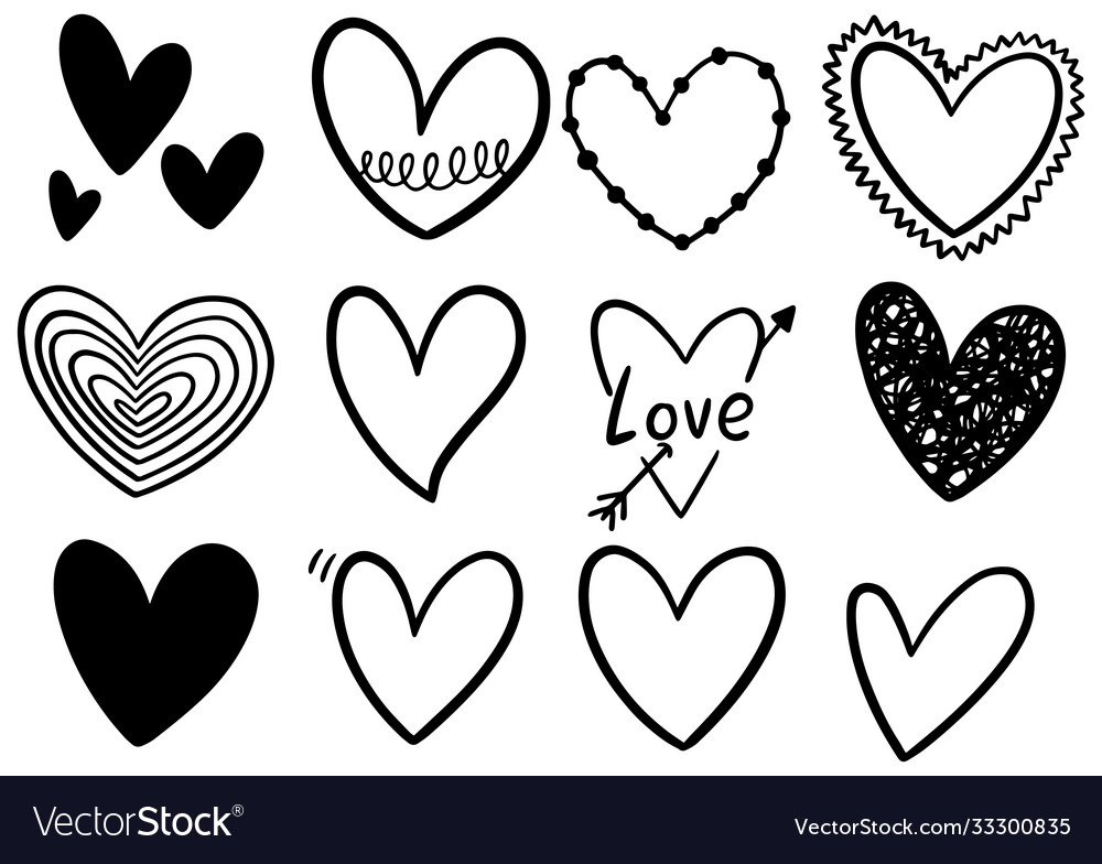 0054 hand drawn scribble hearts Royalty Free Vector Image