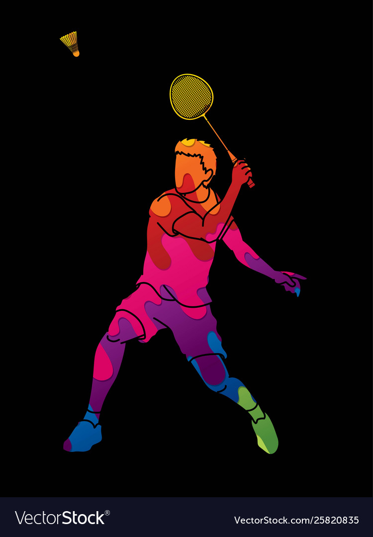 Badminton male player action with racket Vector Image